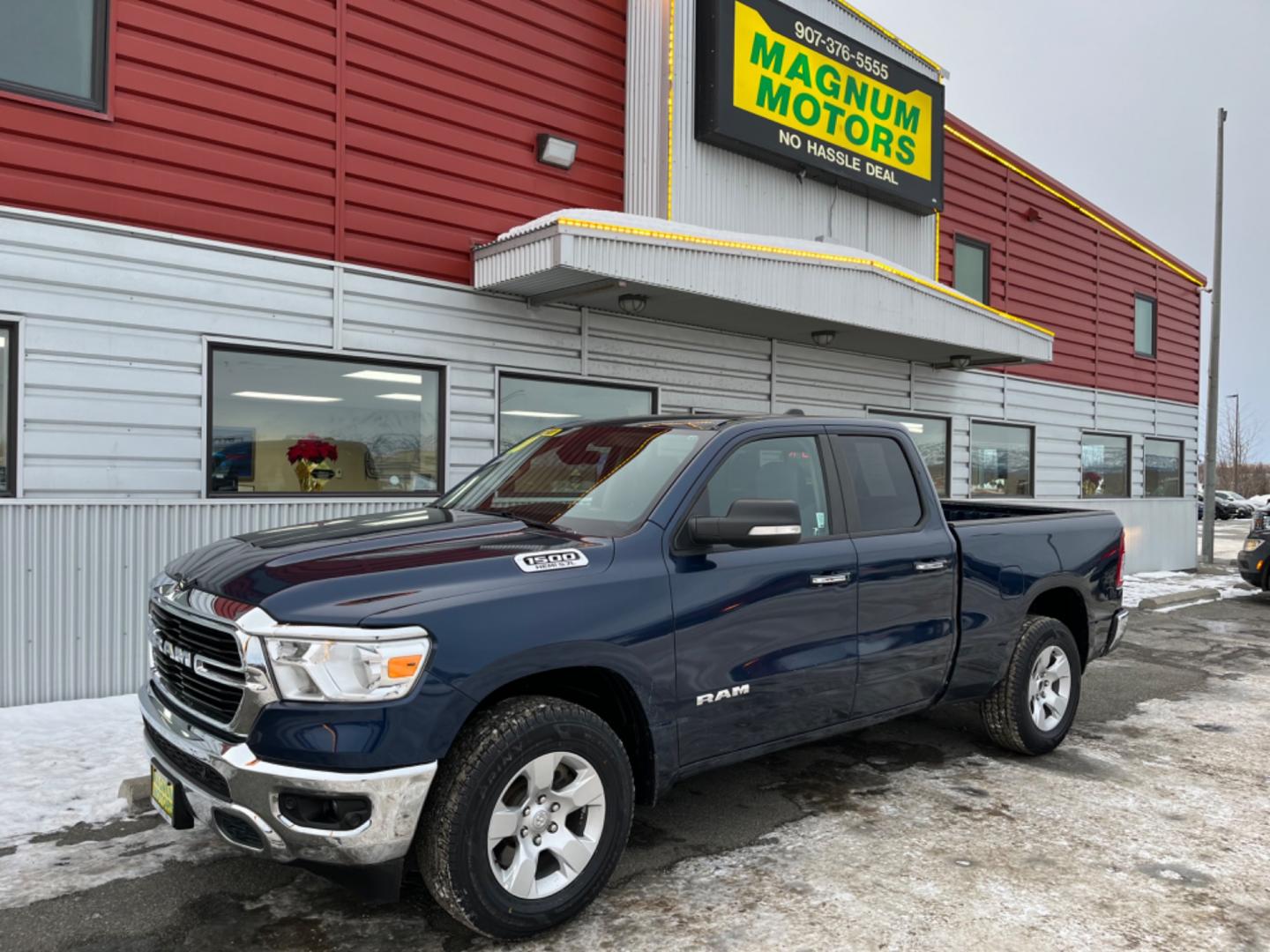 2020 Blue RAM 1500 Big Horn Quad Cab 4WD (1C6SRFBT3LN) with an 5.7L V8 engine, 8A transmission, located at 1960 Industrial Drive, Wasilla, 99654, (907) 274-2277, 61.573475, -149.400146 - Photo#0